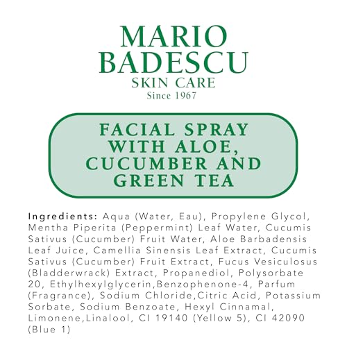 Mario Badescu Facial Spray with Aloe, Cucumber and Green Tea for All Skin Types, Face Mist that Hydrates & Invigorates
