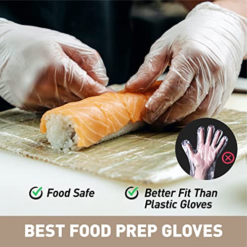 OKIAAS Disposable Gloves M, Food Safe, Bulk of 200 Pcs|Latex and Powder-Free Clear Vinyl Gloves for Cleaning, Food Prep