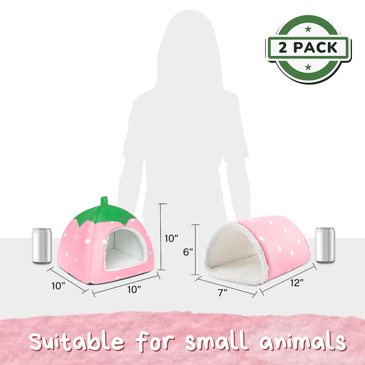 TiereCare Guinea Pig Hideout with Tunnel, Washable Chinchilla House Bed, Fleece Hideaway, Enrichment Toys, and Cage Accessories for Ferret Hedgehog Small Animal