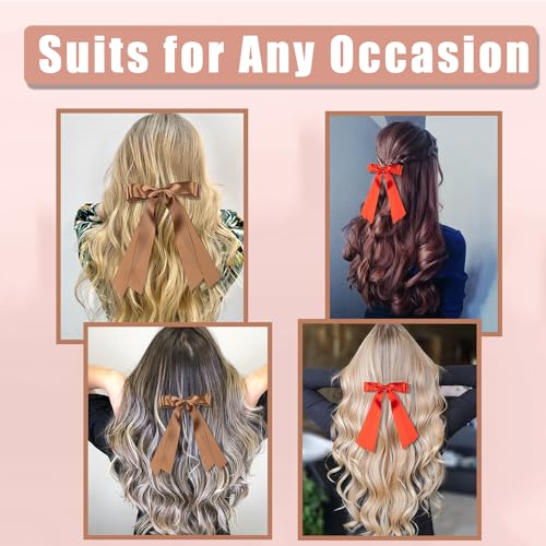 Large Double Hair Bows 2 PCS Satin Ribbon Bow for Women,Hair Bows for Women,Hair Ribbons,Oversized Long-tail Cute Aesthetic Hair Accessories,Large Hair Barrettes for Women( Black,White)