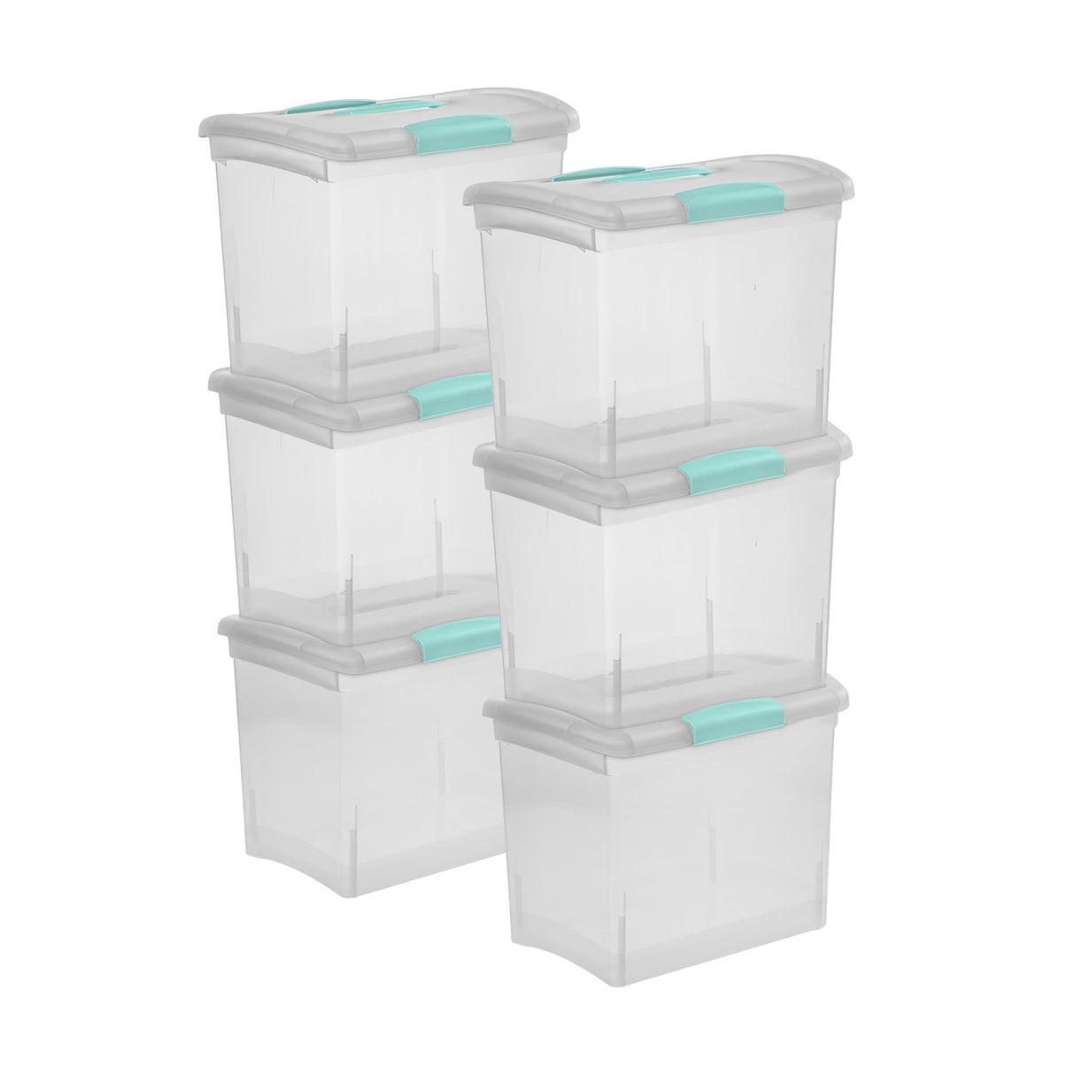 Sterilite Large Nesting ShowOffs, Stackable Small Storage Bin with Latching Lid and Handle, Plastic Container to Organize Office Files, Clear, 6-Pack
