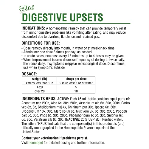HomeoPet Feline Digestive Upsets, Natural Cat Digestive Support, Digestive Supplement for Cats, 15 Milliliters