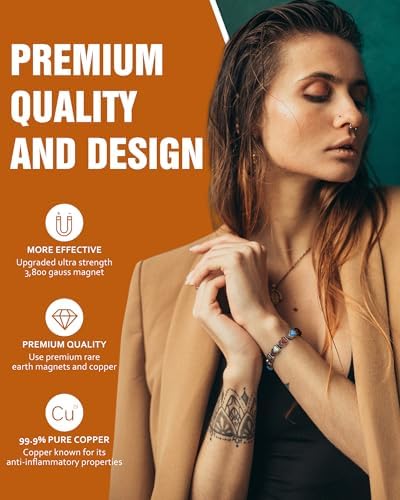 Jecanori Copper Bracelets & Ring for Women, Lymphatic Drainage Ring and Magnetic Bracelets for Women with 3800 Gauss Ultra Magnets and Sizing Tool