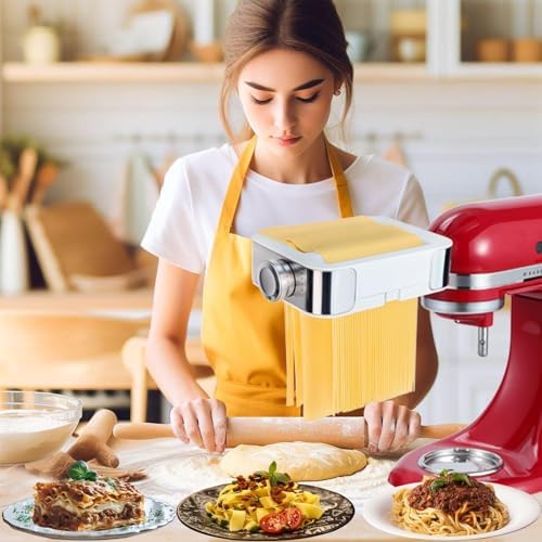 Meat Grinder Pasta Maker Set for ALL Kitchenaid Stand Mixers,for Kitchen Aid Accessories Includes Metal Food Grinder with Sausage Stuffer Tubes and 3 in 1 Pasta Maker Attachment with Dough Cutter