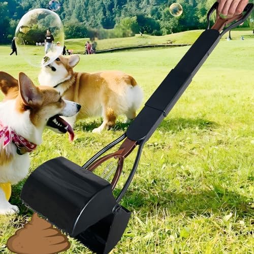 2 Pieces Pooper Scooper, Large Pooper Scooper for Dogs Heavy Duty, Dog Pooper Scooper with Long Handle & High Strength Durable Spring, Foldable Dog Poop Pick Up(28-inch)