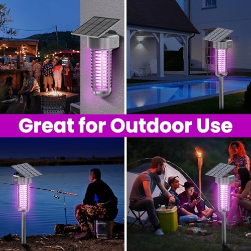 Solar Bug Zapper Outdoor, Garden Mosquito Zapper Waterproof & Cordless & Rechargeable & Auto On/Off,Flying Insect Zapper Mosquito Killer Lamp Mosquito Catcher Decorative Light for Patio, Gray
