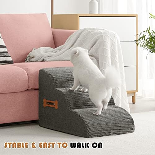 Romrol Dog Stairs Ramp for Beds Couches, Extra Wide Pet Steps with Durable Non-Slip Waterproof Fabric Cover, Dog Slope Stairs for Small Dogs and Cats or Pets Friendly, 3-Tiers,15 Inch