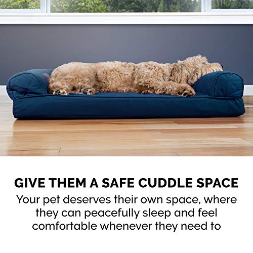 Furhaven Orthopedic Dog Bed for Large Dogs w/ Removable Bolsters & Washable Cover, For Dogs Up to 125 lbs - Quilted Sofa - Navy (Blue), Jumbo Plus/XXL
