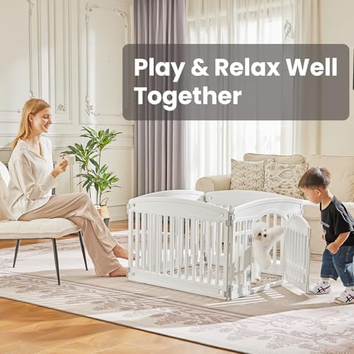 Sweetcrispy Plastic Dog Playpen - 4-Panel 24" Expandable & Durable Pet Fence for Medium Dogs - Indoor & Outdoor Portable Puppy Playpen with Secure Locking Door, White