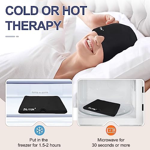 Migraine Relief Gel Ice Head Wrap, Hot and Cold Therapy Headache Relief Hat, Migraine Cap for Puffy Eyes, Headache Eyes Mask for Sinus, Tension and Stress Relief (Black & Blue)