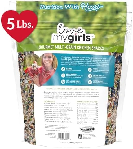 Love My Girls: Chicken Snacks - Fruit & Worms - 5lb Bag - Global Harvest, Gourmet Multi-Grain Treats, Corn-Free, Nutritious & Protein Rich Mealworms