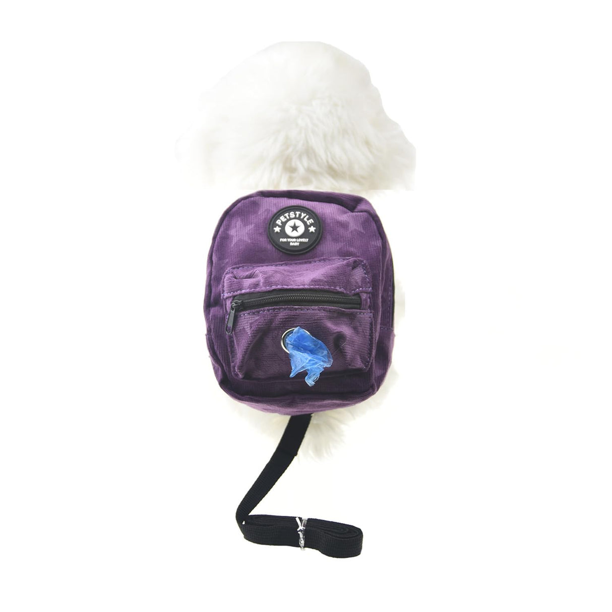 FLAdorepet Dog Backpack Harness with Leash, Dog Poop Bag Dispenser, Pet Self Carrier Adjustable Travel Hiking Walking Harness Backpack for Small Medium Dogs (L(Fit:10-15lb), Purple)
