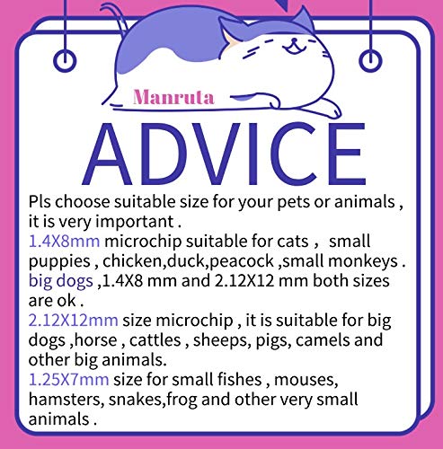 Manruta Microchip for Dogs and Cats 20 Pack Animal Identification Syringe Preload ISO 11784/11785 FDX-B Universal Standard for Pets Horse Cow Pig Management(2.12X12mm Microchip)