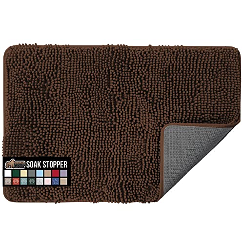 Gorilla Grip Soak Stopper Absorbent Indoor Chenille Doormat, 36x24, Muddy Dog Washable Mat, Quick Dry Soft Microfiber, Durable Rubber Backing, Absorbs Water and Moisture, Door Mat for Entry, Brown