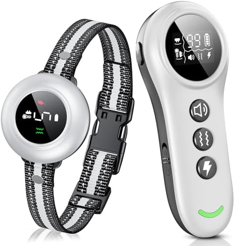 2-in-1 Dog Shock Collar & Dog Bark Collar - Smart Anti Barking Dog Training Collar with 5 Adjustable Sensitivity & 3300FT Remote for All Breeds IP67 Waterproof Rechargeable E-Collar (White)