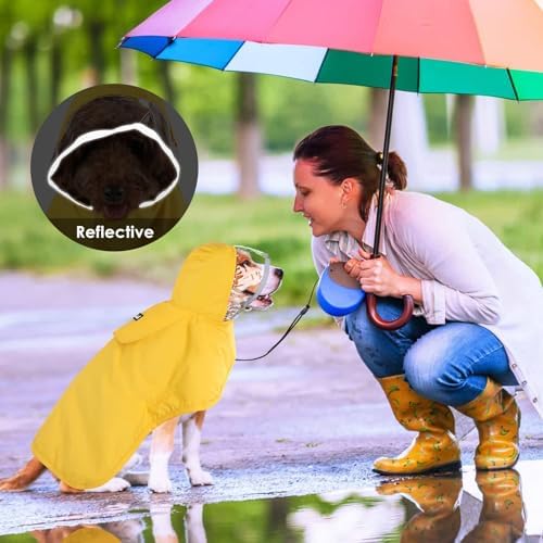 Lukovee Dog Raincoat, Adjustable Dog Rain Jacket with Clear Hooded Double Layer for Large Medium Small Dogs Puppies, Waterproof Dog Rain Coat Poncho with Reflective Storage Pocket & Rim (Yellow, M)
