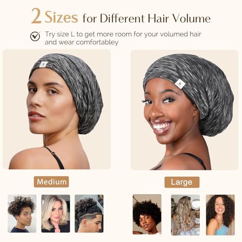 YANIBEST Slouchy Beanie Hat Satin Lined Sleep Cap Satin Bonnet Chemo Headwear Caps for Women and Men Black