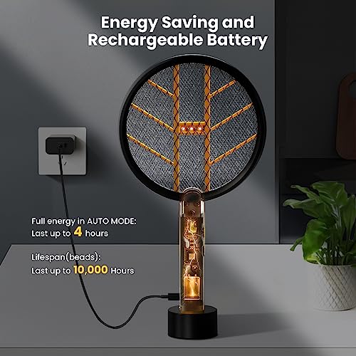 COKIT Electric Fly Swatter Racket, Mosquito Killer Bug Zapper Indoor, UV LED Light Fly Zapper 3500V with Wall Bracket, Rechargeable Insect Killer for Gnats, Mosquitoes, Moths, 1 Pack (Black+Yellow)