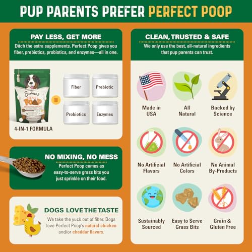Perfect Poop Digestion & General Health Supplement for Dogs: Fiber, Prebiotics, Probiotics & Enzymes Relieve Digestive Conditions, Optimize Stool, and Improve Health (Cheddar Cheese, 12.8 oz)