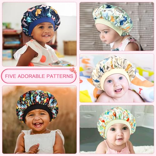 5 Pcs Kids Bonnet for Girls Silk Bonnet Sleeping Kid Baby Hair Bonnet Toddler Bonnet Wide Band Night Sleep Caps Colorful Night Hats Natural Hair