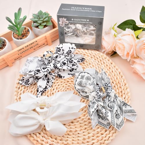 Bow Claw Clips Bow Hair Clips White 3PCS Big Hair Bows for Women Butterfly Hair Clips for Styling Large Hair Clips for Thick Hair for Girls Hair Accessories for Women