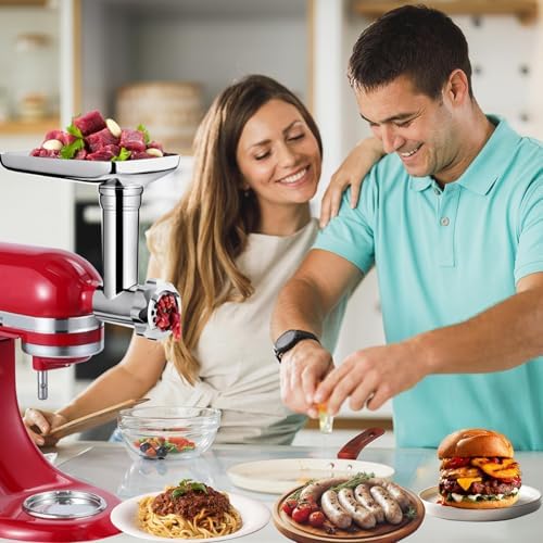 Meat Grinder Pasta Maker Set for ALL Kitchenaid Stand Mixers,for Kitchen Aid Accessories Includes Metal Food Grinder with Sausage Stuffer Tubes and 3 in 1 Pasta Maker Attachment with Dough Cutter