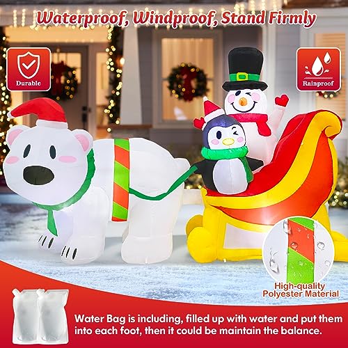 MICOCAH 7 FT Long Christmas Inflatables Snowman & Penguin on Sleigh with Polar Bear Inflatable Outdoor Christmas Decorations, Built-in LED Light Blow Ups for Yard Xmas Party Holiday Indoor Lawn Garden