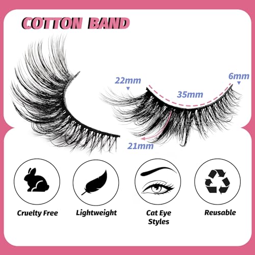 Veleasha Lashes Kit with Glue & Tweezer Cat Eye Lashes that Look Like Extensions Fluffy Faux Mink Lashes Wispy Fox Eye Lashes Natural Look 7 Pairs Fake Eyelashes Pack (Cat Eye)