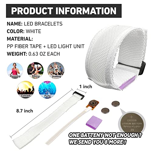 KIRALUMI 8 PCS LED Glow Bracelets, Light Up Wristbands - Halloween Glow in The Dark Party Bracelets Favors Supplies for Christmas, Concerts, Festivals, Game Prizes, Sports, Rave Accessories(White)