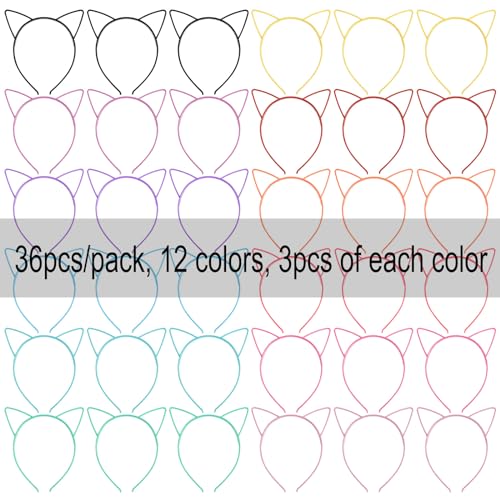 COCIDE 36Pcs Cat Ears Headbands Plastic Taylor Party Decorations Kitty Headbands for Girls Gabby Party Favors Birthday Supplies for Women Halloween Hair Accessories Hair Hoops Costume