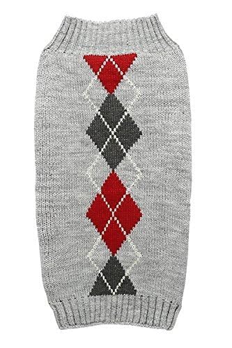 Grey Argyle Knit Pet Sweaters Clothes for Medium Dogs, Classic Gray X-Large (XL) Size