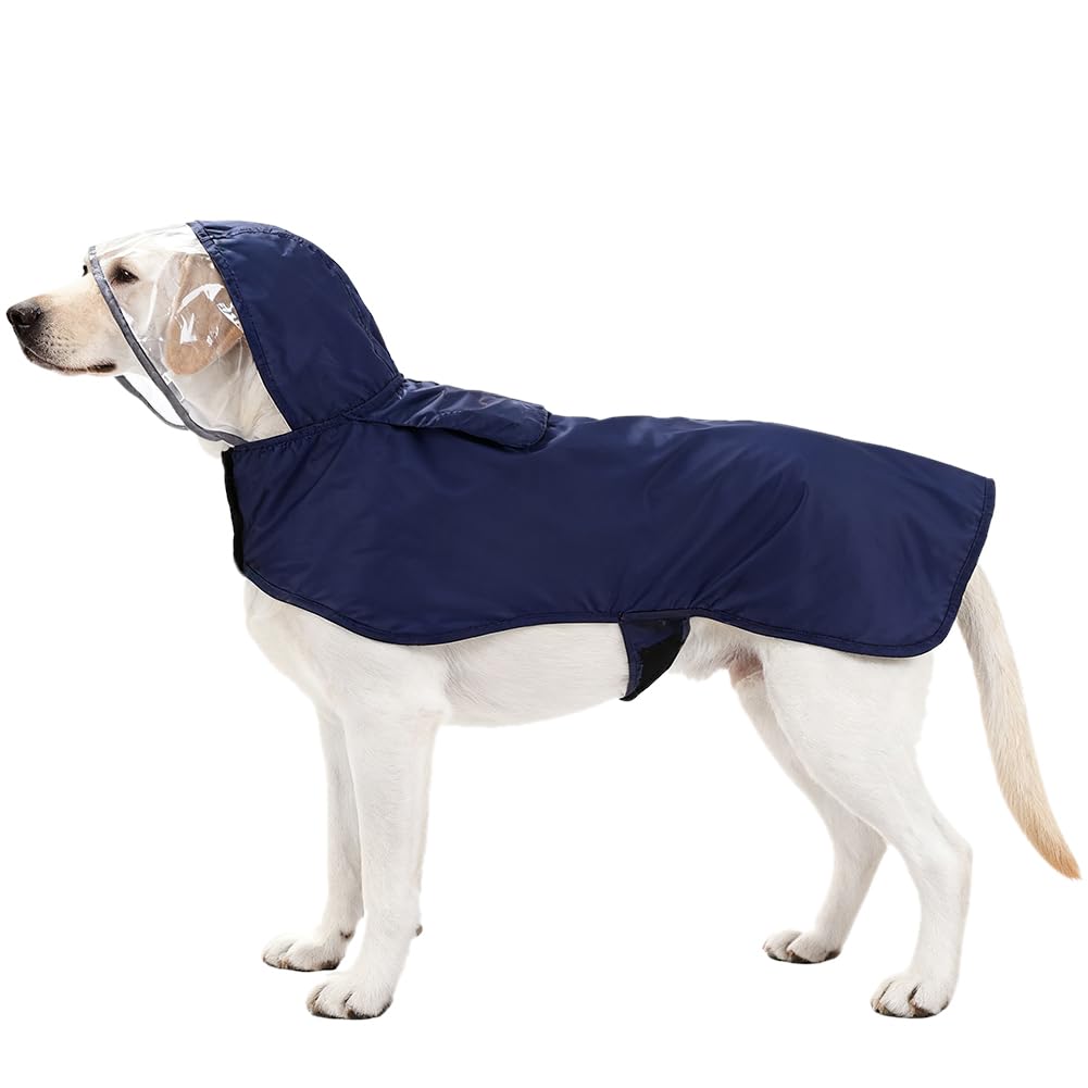 Pet Raincoat Packable Hooded Dog Rain Jacket Reflective Strips Lightweight Adjustable Poncho for Small Medium Large Dogs Blue XXXL