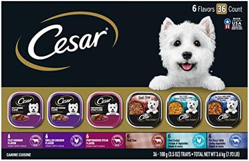 CESAR HOME DELIGHTS Adult Wet Dog Food & Classic Loaf in Sauce Variety Pack, 3.5 oz. Easy Peel Trays, 36 Count (Pack of 1)