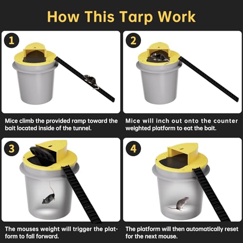 Mouse Trap Bucket - Multi-Catch, Auto-Reset, Humane or Lethal Rat Trap - Mouse Traps Indoor for Home - Mice Mouse Trap Bucket Lid - 5 Gallon Bucket Compatible (2 Pack)