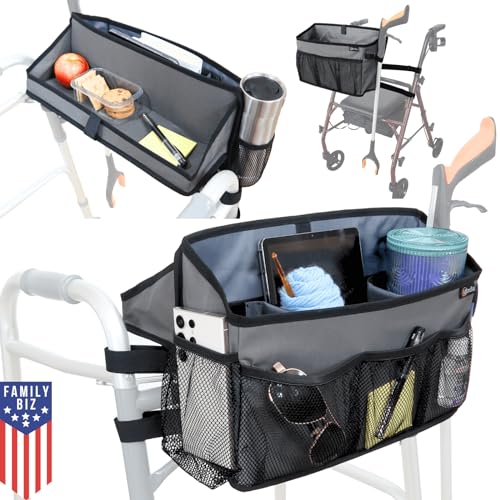 Walker Basket for Folding Walker, Walker Tray for Walker Bag for Walker Grabber Strap f/Walker Bag for Walkers Basket for Walker Bags for Folding Walker with Wheels Walker Accessories for Walker-GRAY