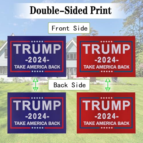 2 Pcs Trump Yard Signs 2024, Corrugated Plastic Signs with H-Metal Stakes, Double-Sided Printing, Fade-Resistant, Weatherproof, Suitable for Lawn, Garden, Outdoor, Ground, Front Yard, 12" x 17"