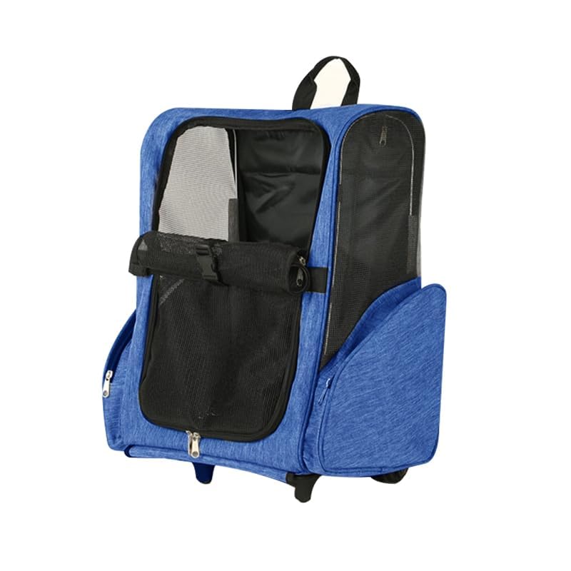 Pet Trolley Bag Cat Dog Travel Bag Portable & Breathable Pet Carrier Backpack - Lightweight Dual-Shoulder Design for Easy Travel with Your Beloved Companion Scalable Pull Rod pet Bag (Blue)