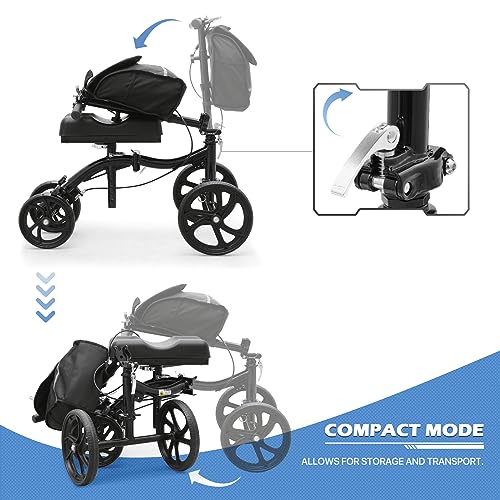 monicare Knee Walker for Adults 10" Front Wheels Steerable Medical Scooter Crutch Alternative with Dual Braking System and Removable Storage Pouch for Leg and Foot Injuries, Easy Assembly, 350lbs Load