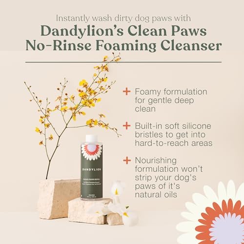 Dandylion Clean Paws No-Rinse Foaming Cleanser Refill – Gentle, Fragrance-Free, pH-Balanced for Dogs, 10 fl oz
