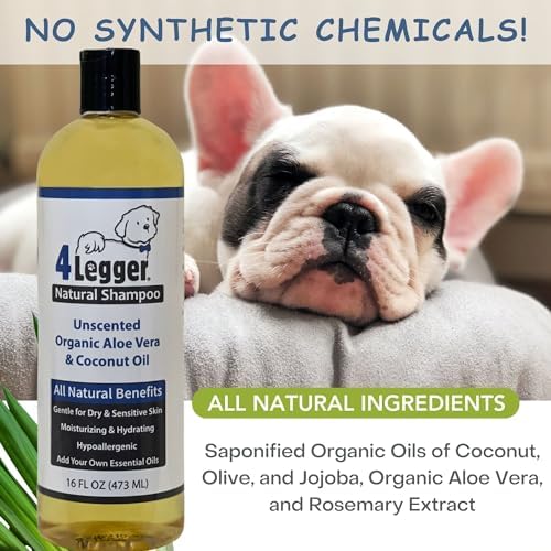 Organic Natural Dog Shampoo, Hypoallergenic Dog Shampoo, Puppy Safe Coconut Shampoo, Sensitive Skin, Fragrance Free with Aloe for Soothing Relief of Dry, Itchy, Sensitive Allergy Skin 16 oz