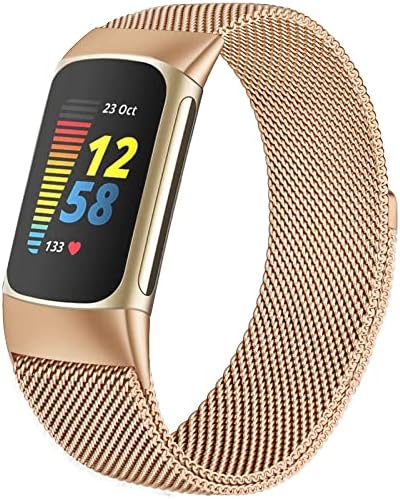 surundo Compatible with Fitbit Charge 6/Charge 5 Bands for Wmen Men, Metal Mesh Milanese Loop Adjustable Strap Replacement for Fitbit Charge 6/Charge 5 Advanced Fitness & Health Trackers