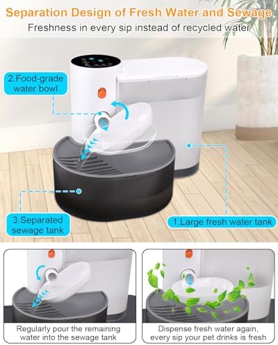 Smart Pet Water Fountain,Wireless Cat Water Fountain No Filter,3.5L/118oz Ultra Silent Cat Fountain,Sewage Separation & Always Fresh Water(with A Quick Dry Pet Mat)