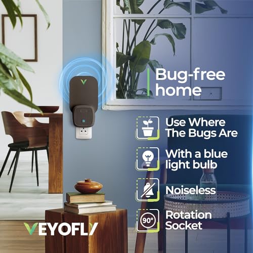 VEYOFLY Flying Insect Trap for Indoors - Plug-in Fly Traps: Catch Fruit Flies, Mosquitoes, Gnats, Moths & Other Insects with UV Light and Sticky Board - Gnat Killer for Home. (4-PK Device Black)
