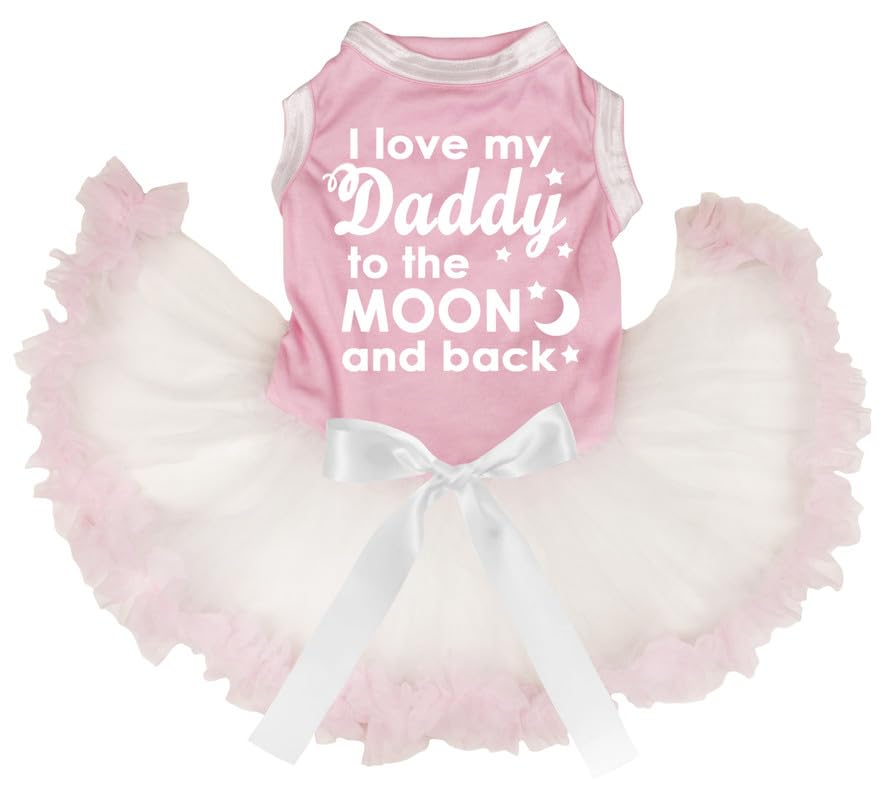 Petitebella I Love My Daddy to The Moon and Back Puppy Dog Dress (Pink/Beige, X-Small)