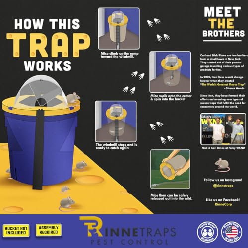 RinneTraps | Dizzy Dunker Bucket Lid Mouse Trap | Made in USA | Multi Catch | Humane | Indoor/Outdoor | (1 Pack