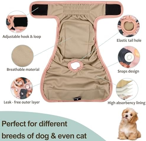 Dog Diapers Female(3 Pack) - No Leak Reusable Diapers for Doggy Female in Period - Highly Absorbent Dog Heat Panties with Adjustable Snaps Cute Dogs S