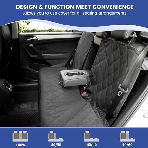 Back Seat Cover 60/40 Split Bench for Small Cars,SUVs,Trucks- 900D Waterproof Non Slip Car Seat Protector Great for Messy Kids and Drooling Pet Dogs(Black)