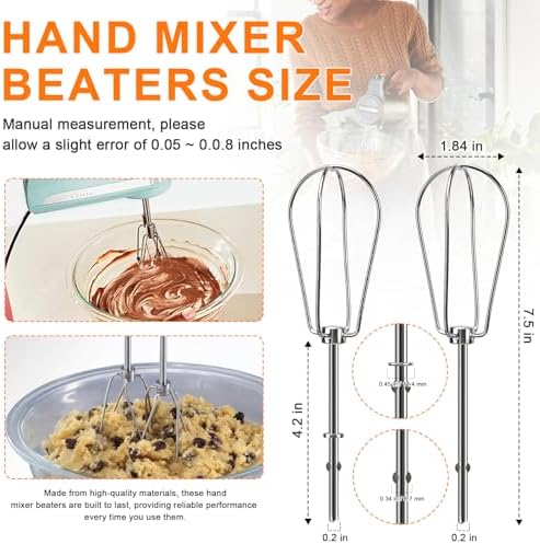 Hand Mixer Beaters Attachments for Kitchenaid Whisk, Beater, Dough Hook, Blending Rod, Stainless Steel Hand Mixers Blender Accessories for Kitchenaid KHM3 KHM5 KHM7 KHM9 KHM926 KHM512-6PCS
