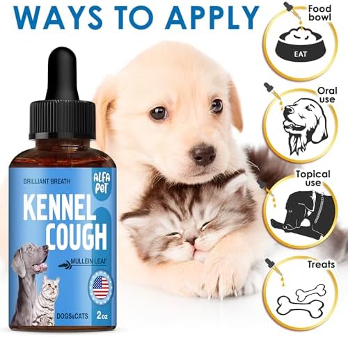 Dog Cough Treatment Liquid • Cat and Dog Cough Suppressant • Natural Supplement for All Breeds • Care for Breathing During All Life Cycle • Marshmallow Root + Mullein Leaf in The Composition • 2 Oz