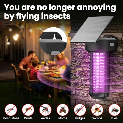 Solar Bug Zapper Outdoor Mosquito Trap Killer Mosquito Killer Lamp,Cordless & Rechargeable ,Fly Zapper Mosquito Catcher Lamp Decor Light for Patio Garden
